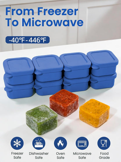 8 PCS 2 Cup Silicone Freezer Molds With Lid, Reusable Silicone Soup Freezer Tray for Meal Prep, Food Storage Containers for Freezing Sauces, Stews, Ice Cream (Blue)