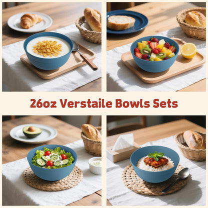 Wrova Wheat Straw Bowls for Kitchen set of 6,Anti-Scald Thick Soup Bowls 40oz,Microwave and Dishwasher Safe Bowl Sets, Unbreakable Cereal Bowl Sets. Vibrant Series