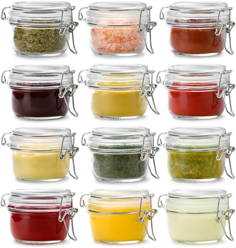 Spice Jars Set of 6, 4 oz Glass Spice Jars with Airtight Lids and Labels, Small Seasoning Jars for Spices, Herbs, Kitchen Spice Organizer