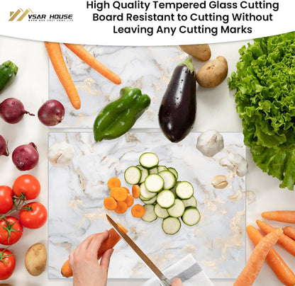 Tempered Glass Cutting Boards for Kitchen, Set of 2 Gold Glass Chopping Boards, 16"x12" & 12"x8" Cutting Boards With NonSlip Feet, Scratch Resistant, Heat Resistant, Easy to Clean
