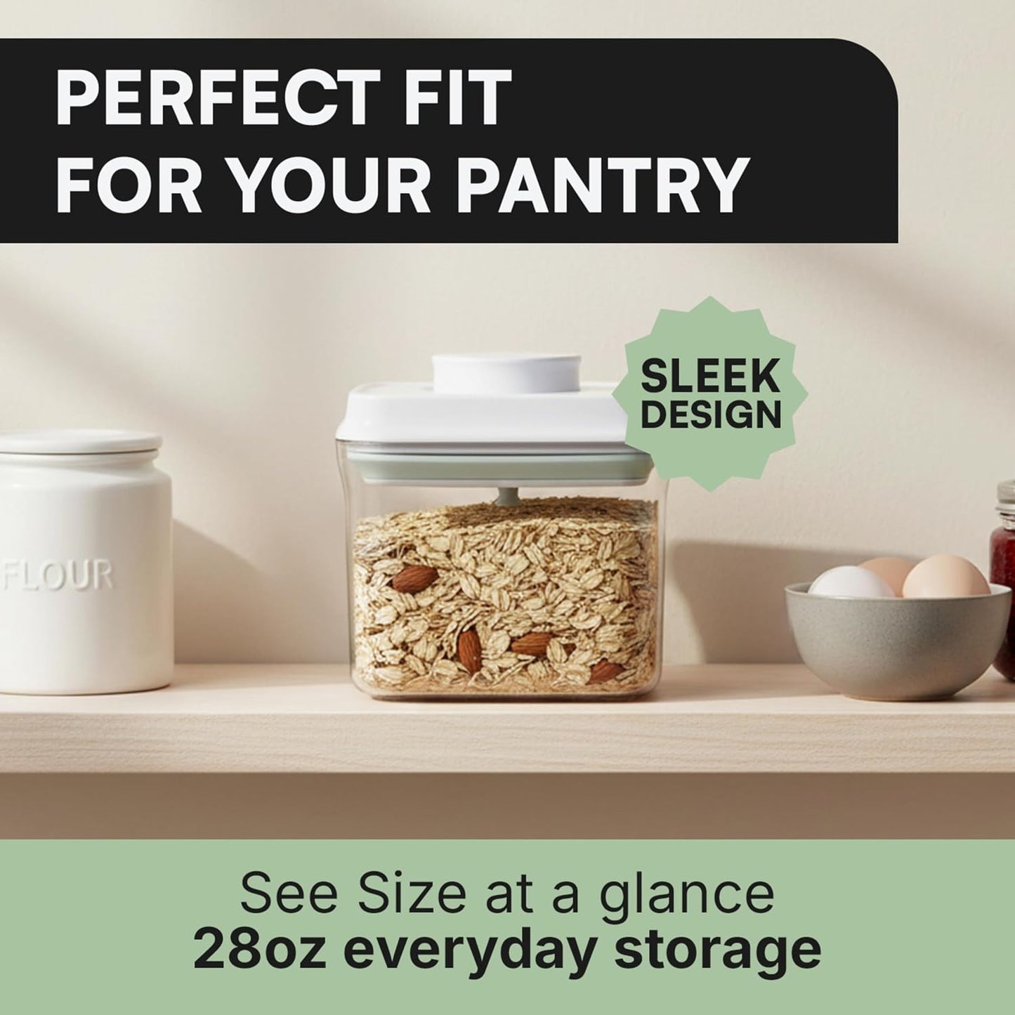 Bop Top Airtight Food Storage Containers with Lid 2 Cups / 16 oz | Kitchen Canister Sets | Air Tight Pantry Container | Pop Top Dry Food Storage Containers for Snacks, Sugar, Flour, Baking, Pasta