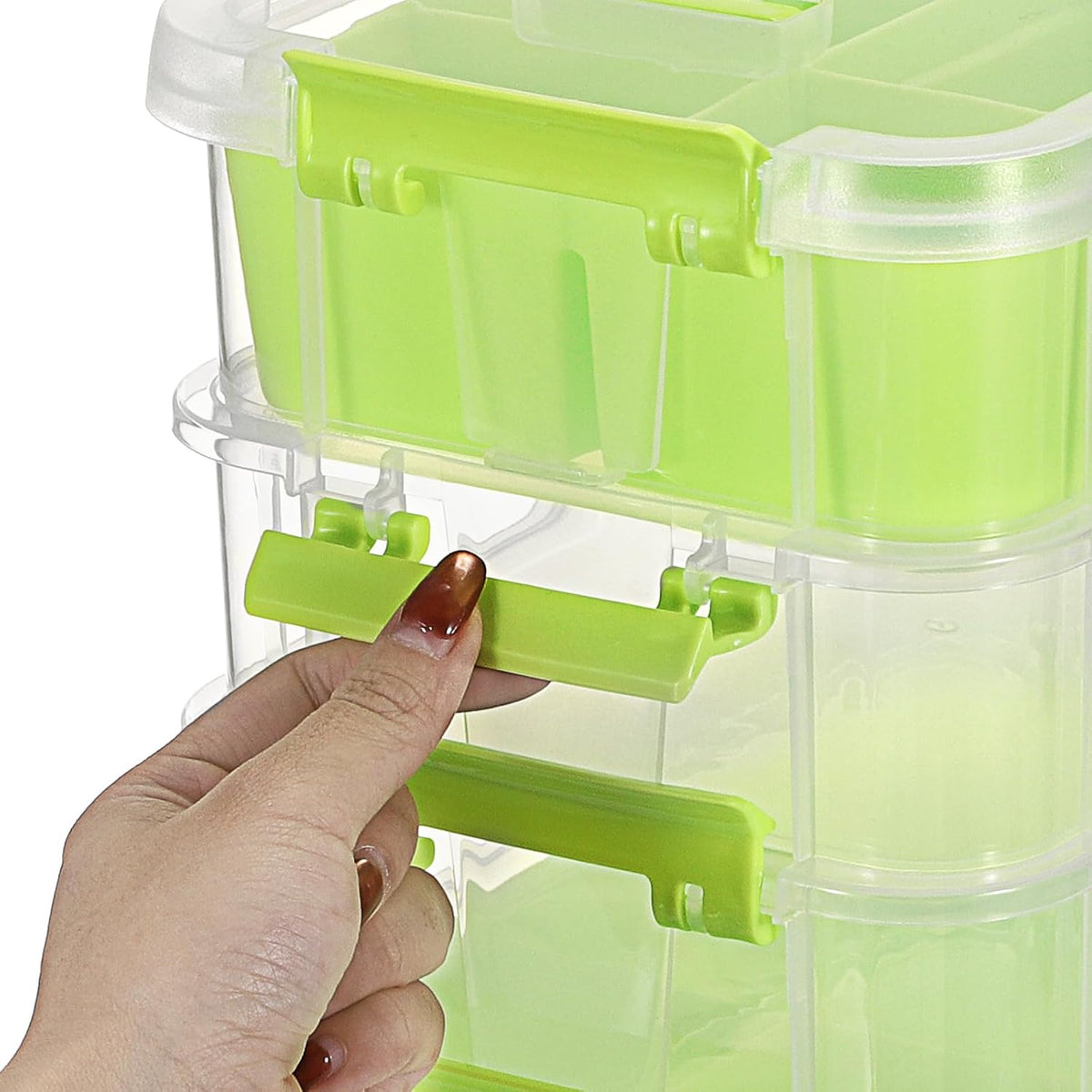 JUXYES 4-Tiers Plastic Stack Carry Storage Containers Box wih Handle Lids | Clear Stackable Latching Storage Bin With 2 Tray for School Office, Organizing Sewing, Art Craft, DIY Supplies, Blue