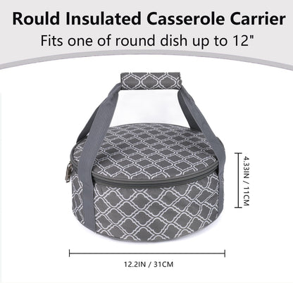 Round Insulated Pie Carrier – Thermal Portable Lunch Transport Cheesecake Cake Dish Container Bag Keep Food Hot/Cold/Fresh for Potlucks Parties Gathering/Cookouts/Church Dinner/Outdoor Events-Red