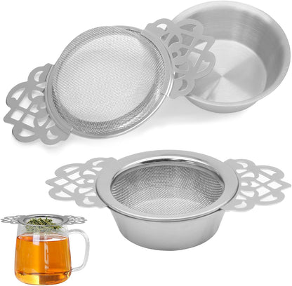 Tea Strainers with Drip Bowls, Gold, 2 Pack