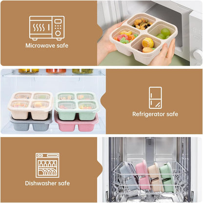 4 pack Bento Lunch Box, Snack Containers，Meal Prep Containers Kids/Toddle/Adults,Food Storage Containers for School, Work and Travel (4 and 3 Compartment Multicolor)