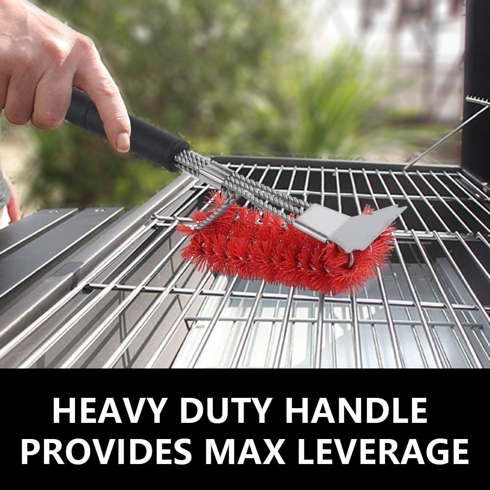 XSUPER Nylon Grill Brush, 3 in 1 Grill Brush & Scraper, Best Nylon Brushes, 18" Barbecue Cleaning Brush for a Cool Grill, Scraper for Grill Cooking Grates,Universal Fit BBQ Grill Accessories