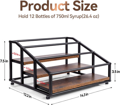 kimilus Coffee Syrup Organizer Rack, Liquor Bottle Display Shelf, 2 Tier 10 Syrup Bottles Holder Stand for Coffee Bar Kitchen Small Wine Rack for Family Storage for Syrup Wine Dressing