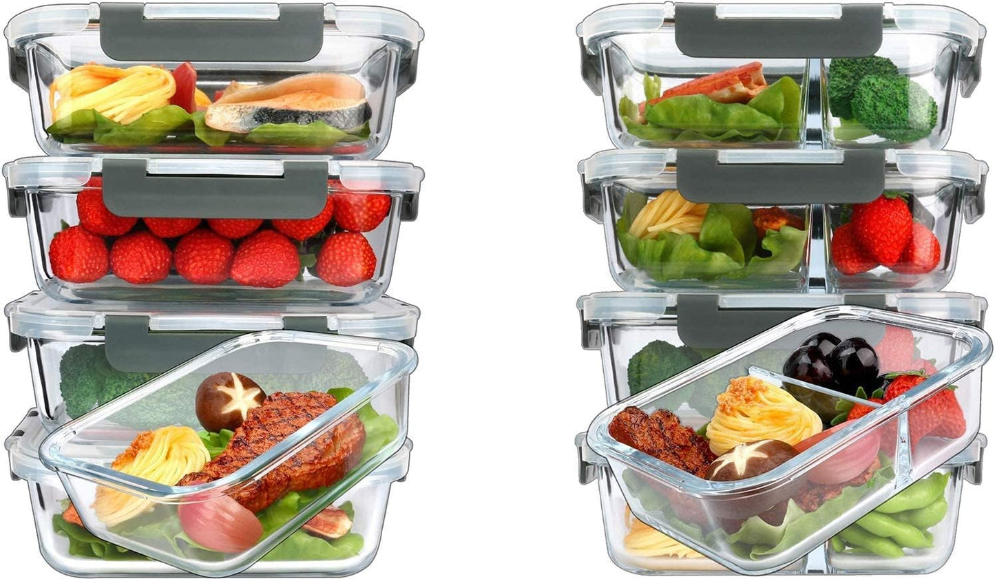 MCIRCO 36oz Single Compartment Glass Meal Prep Containers set of 5 and 36oz 2 Compartments Portion Control Glass Meal Prep Containers set of 5