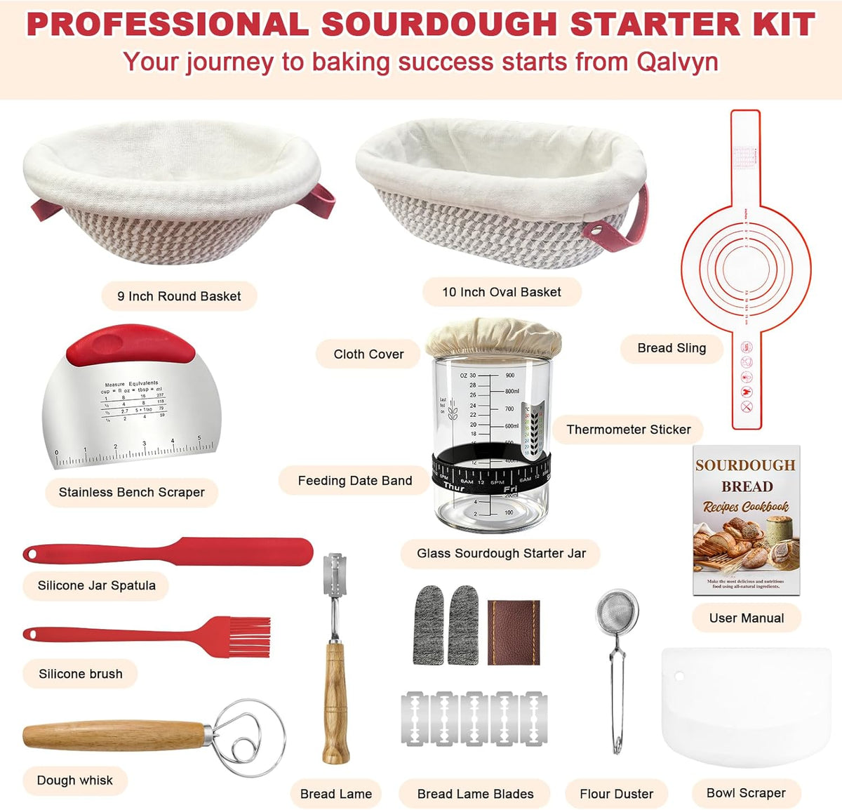 Sourdough Starter Kit with 2 Proofing Baskets & Starter Jar for Beginners