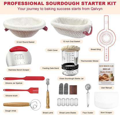 Sourdough Starter Kit with 2 Proofing Baskets & Starter Jar for Beginners