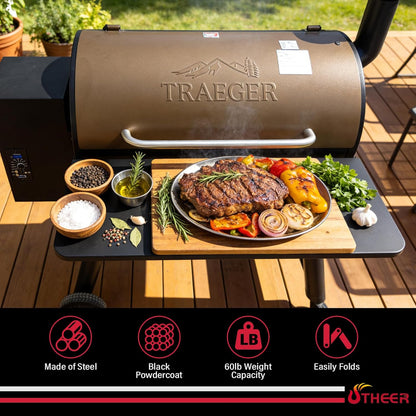 Upgraded Grill Table for Weber Kettle 22"/18"/26", Master Touch 22", Smokey Mountain, Recteq Pellet Grill RT-B380, Prep Station with Cutting Board, Basin, 4 Hooks, Shelf for Weber Kettle Accessories