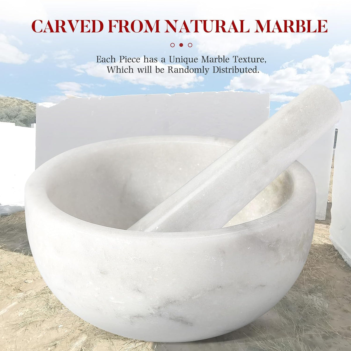 Koville Luxury Marble Mortar and Pestle Set, 7"-4cups Grinder Bowl for Guacamole, Salsa, Pill Crusher, Spice, Herb, Garlic, Nut, Heavy Duty Grinder for Kitchen