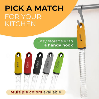 Orblue Lemon Zester & Cheese Grater - Premium Citrus Zester, Kitchen Grater for Parmesan, Chocolate, Fruits, Vegetables, Ginger, Garlic, Nutmeg - Stainless Steel Blades with Protective Cover, Gray