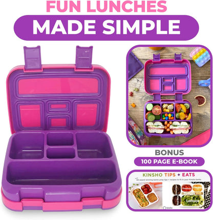 Kinsho Bento Lunch Box for Kids Toddlers, 5 Portion Control Sections, BPA Free Removable Plastic Tray, Pre-School Kid Toddler Daycare Lunches, Snack Container Ages 3 to 7 (Blue Space Rockets)