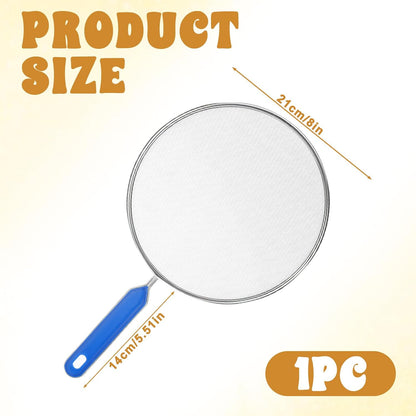 1PCS Splatter Screen for Frying Pan, 8Inch Stainless Steel Splatter Guard for Frying Pan Cooking Pots Food Strainer and Universal Cookware for Cooking, Kitchen Splash Guard No Oil Mess, No Burns(Blue)