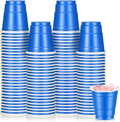 Roshtia 100 Pack 2 oz Plastic Shot Cups, Mini Disposable Shot Glasses 2 oz Wedding Party Cups for Bridal Shower Wedding Party, Beer Taste Serving, Snacks(Black, Gold)