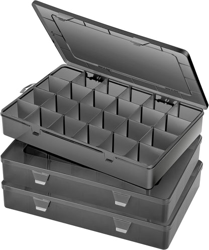 Gbivbe Large 24 Grids Plastic Organizer Box Adjustable Dividers,Clear Storage Box for Jewelry, Art DIY Crafts, Washi Tapes, Beads and Small Parts