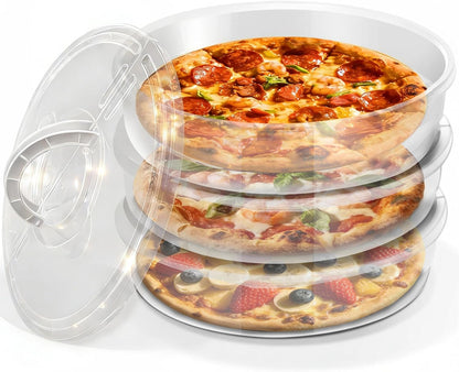 Pizza Storage Container Set, Reusable Pizza Container for Leftover Pizza, Pie Carrier with Lid and Handle, Pie Storage Container & Pie Holder(2/3 Pack + Egg Tray) (2 containers with egg tray)