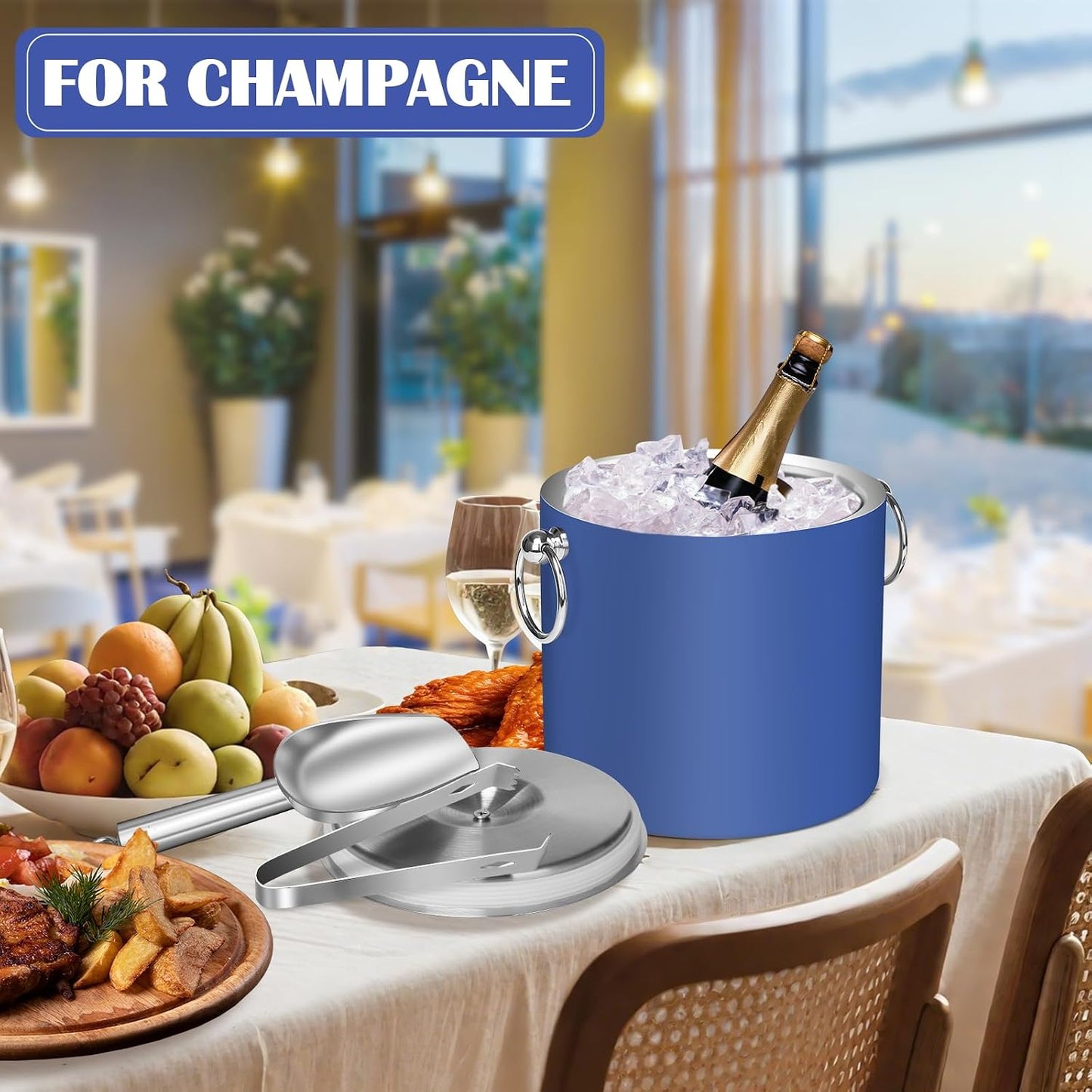 Ice Bucket with Lid & Tong- Well Made Insulated Stainless Steel Keep Ice Frozen Longer - Ideal for Cocktail Bar, Parties, Chilling Wine, Champagne - 3 Liter (Black)