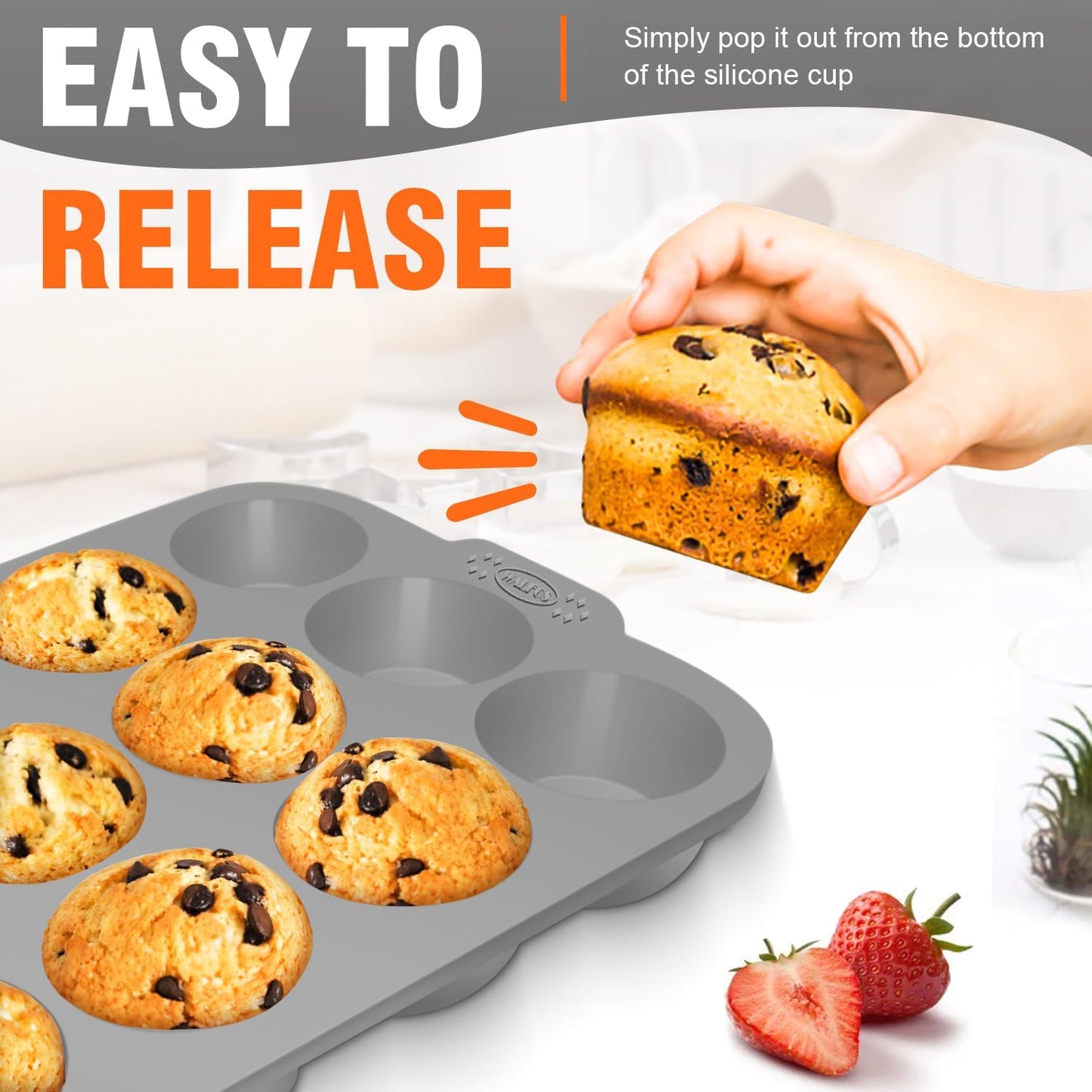 Walfos Silicone Muffin Pan - 12 Cups Regular Silicone Cupcake Pan, Non-stick Great for Making Muffin Cakes, Tart, Bread - BPA Free and Dishwasher Safe