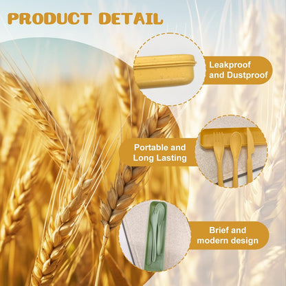 60 Sets Wheat Straw Silverware Set Bulk Wheat Straw Cutlery Lunch Box Accessories Reusable Travel Utensils Set with Case for Operation Christmas Child Items Bulk Kids Adults Camping(Light Color)