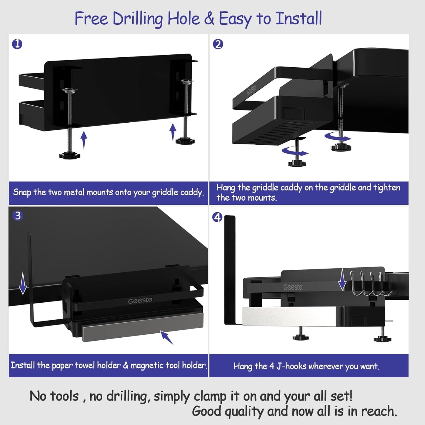 Geesta Upgraded Griddle Caddy for Blackstone 28"/36" Griddles/Weber Grill/Prep Cart, BBQ Grill Accessories Space Saver with Magnetic Tool Holder & Paper Towel Holder