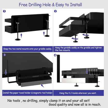 Geesta Upgraded Griddle Caddy for Blackstone 28"/36" Griddles/Weber Grill/Prep Cart, BBQ Grill Accessories Space Saver with Magnetic Tool Holder & Paper Towel Holder