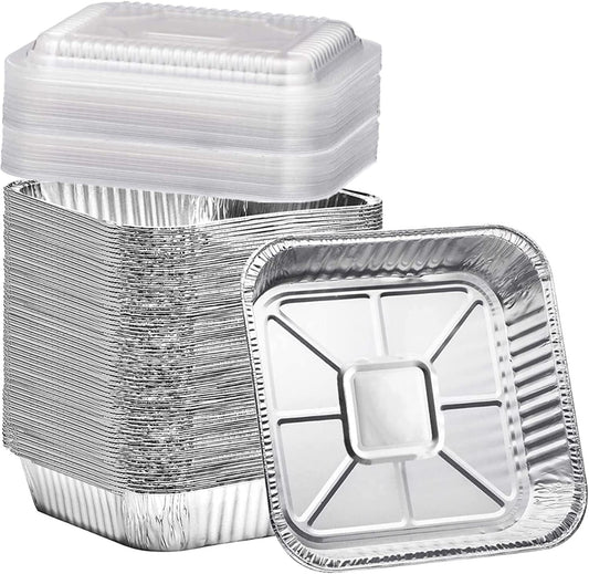 Findful (35 Pack) 8x8 Aluminum Pans with Clear Plastic Lids - Square Baking Cake Pans - Foil Pans with Lids - Disposable Food Containers Great for Cooking, Heating, Storing, Prepping Food