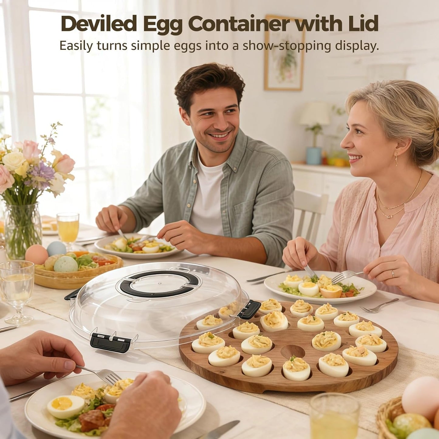 Homaisson Deviled Egg Container with Lid, 3-layer Egg Carrier Trays with 36 Slots, Clear Stackable Storage Container with Handle for Refrigerator, Pantry, Travel, 12.2x4.8x6.7