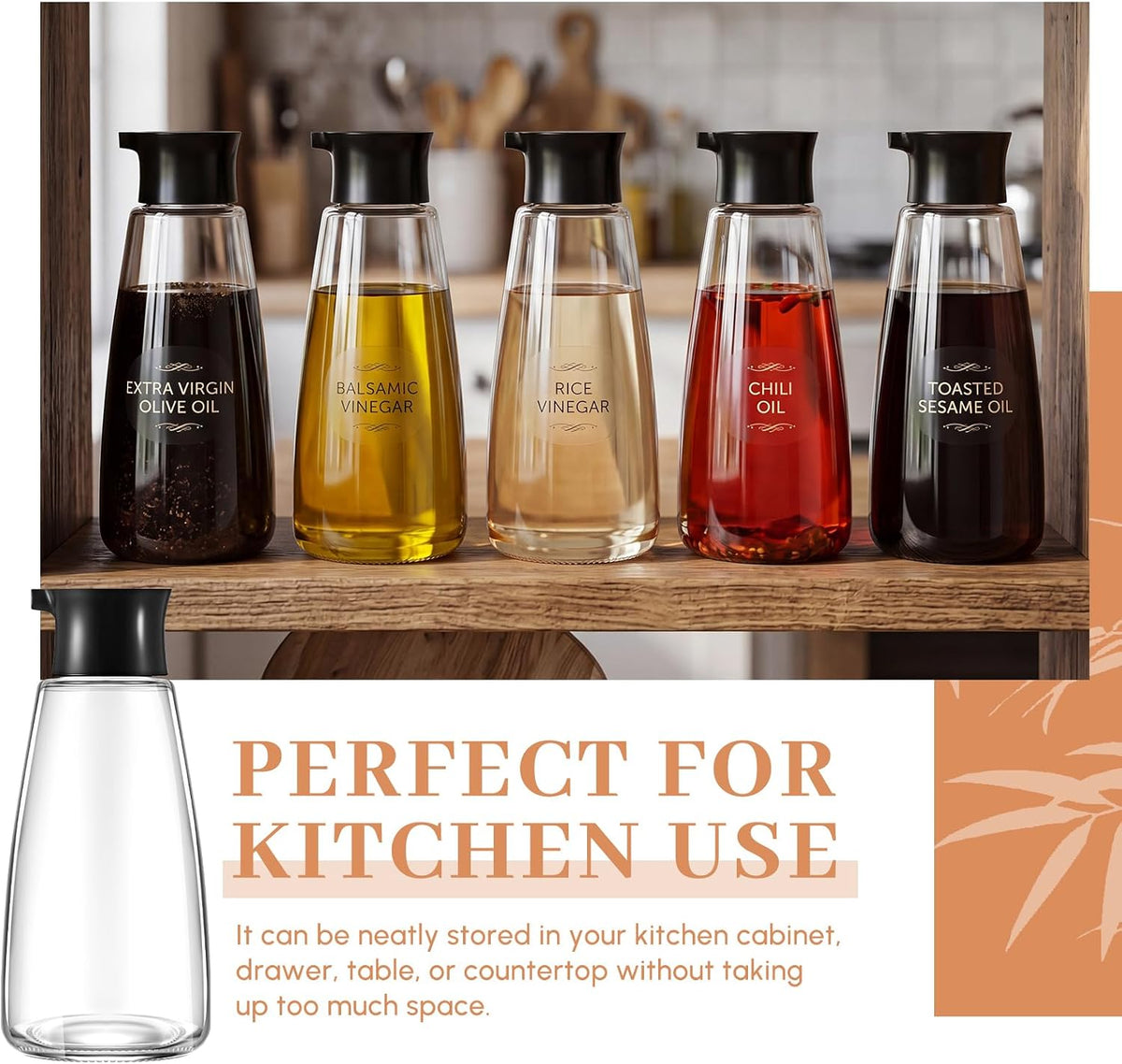 Glass Soy Sauce Dispenser Bottles, 9.6 oz Oil Cruet, Black