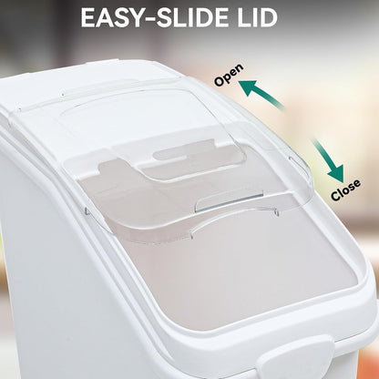 YITAHOME 50L/90lb Large Ingredient Flour Storage Bin, Commercial 11.4-Gallon Rice Storage Container 280 Cups Bulk Flour storage Bins with Wheels,Scoop,Lid and scale, Rice Bin for Kitchen, White