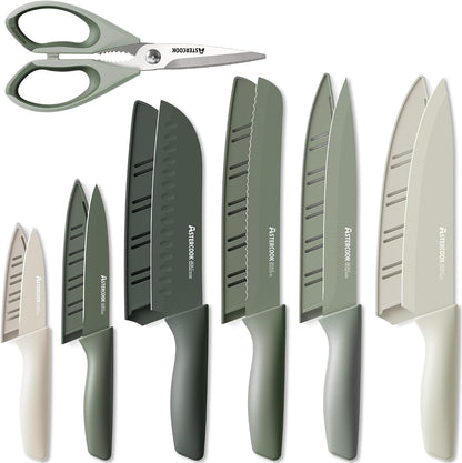 Astercook Knife Set, 13 Pieces Kitchen Knives Set with Healthy Anti-Rust Coating, Dishwasher Safe, Stainless Steel Chef Knife Sets with 6 Blade Guards, Perfect Holiday Gifts for Kitchen