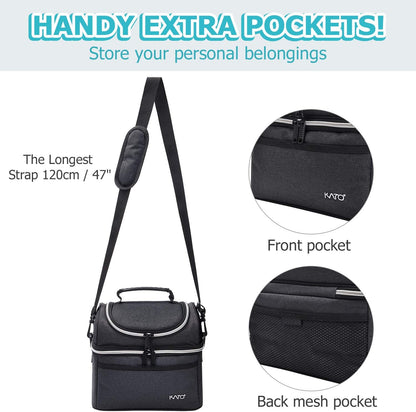 Tirrinia Reusable Lunch Box for Men Women, Insulated Lunch Bag Adult Work, Double Decker Leakproof Lunchbox for Office Picnic Beach—Dual Compartment Lunch Cooler Bag