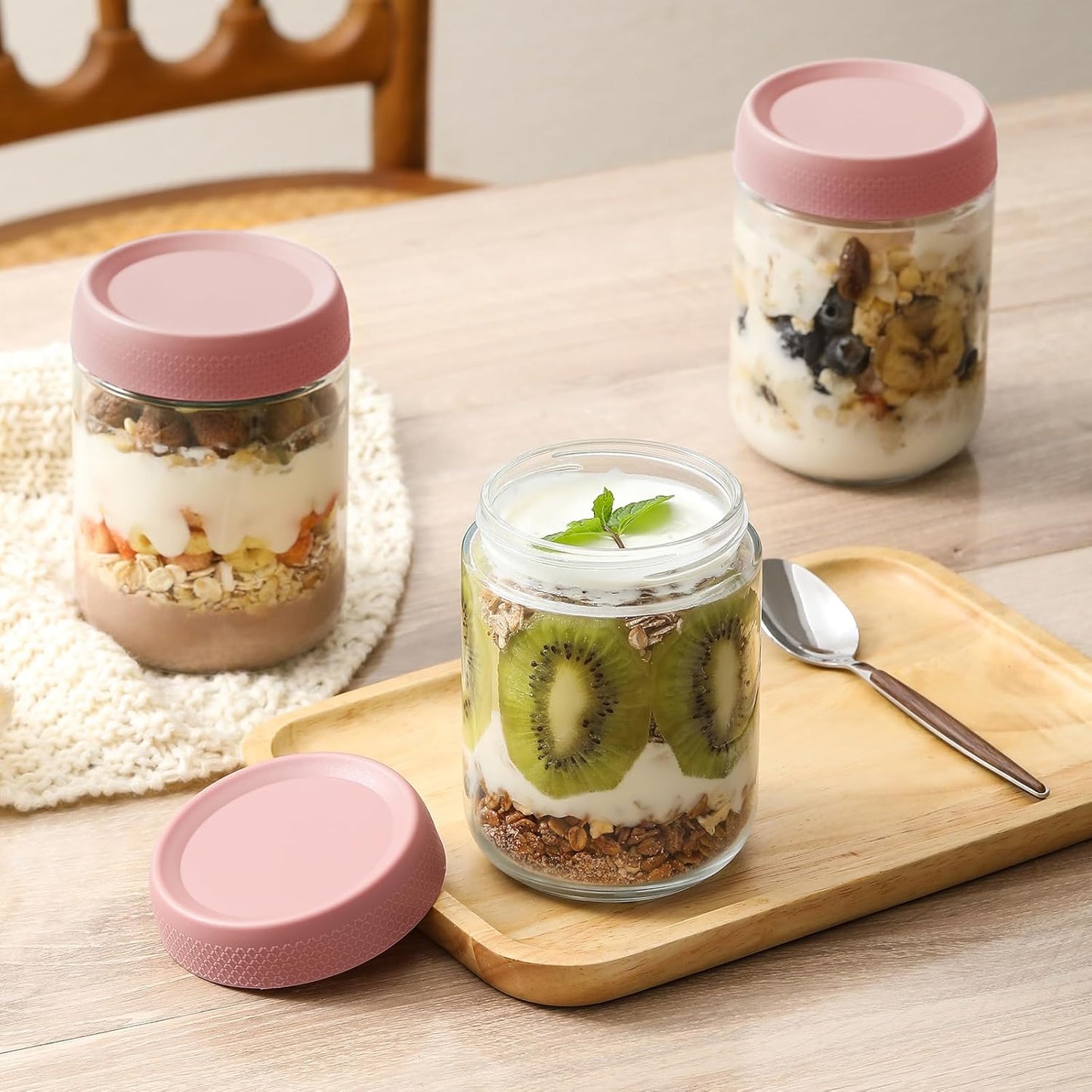 NETANY 6-pack 10oz Glass jars with Airtight Lids, Overnight Oats Containers with Lids, Wide mouth Mason Salad jars, Glass Food Storage Containers for Snacks Yogurt Spice Sugar
