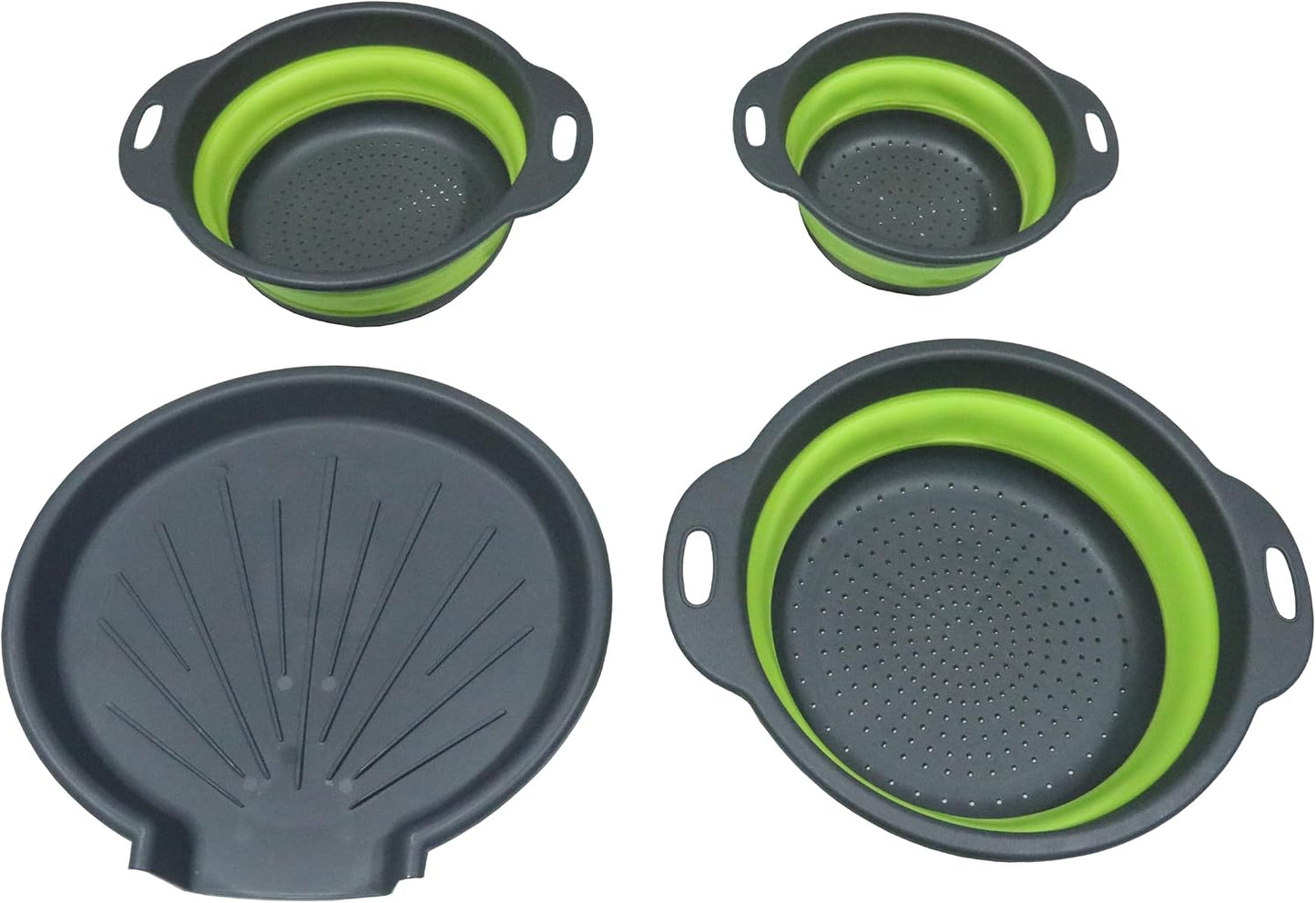Sink diversion Collapsible Colanders (3 Pack Set) Food Strainers with Over-Sink Water Draining Base for Pasta Fruits and Vegetables(3 Sizes, 3QT, 4QT and 5 Quart) (Green)