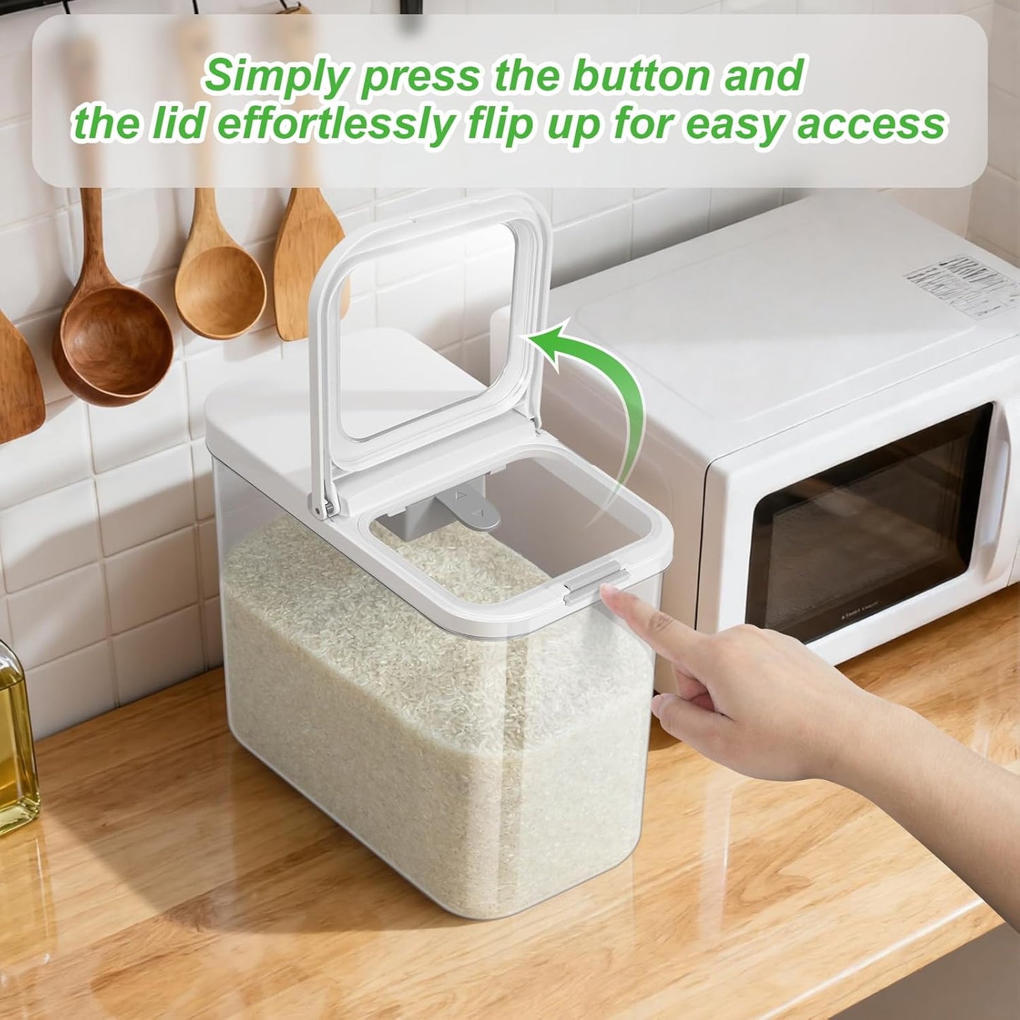 TBMAXS Versatile Storage Container Bin with Pop-up Lid & Scoop, Rice Flour Container Dog Cat Food Storage Container, Laundry Room Organization Household Essentials Kitchen Pantry Organizers