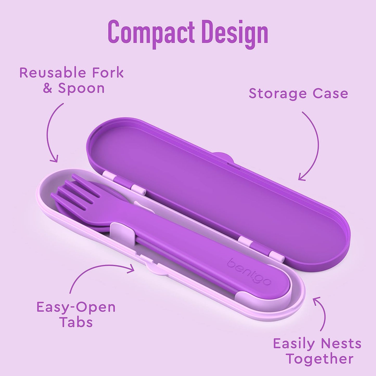 Bentgo Kids Utensil Set - Reusable Plastic Fork, Spoon & Storage Case - BPA-Free Materials, Easy-Grip Handles, Dishwasher Safe - Ideal for School Lunch, Travel, & Outdoors (Shark)