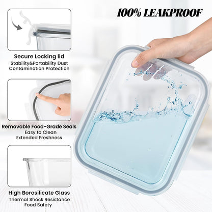 2Pack 9.8 Cups/ 78 Oz Large Glass Food Storage Containers with Lids, Glass Meal Prep Containers with Airtight Lids - BPA Free, Leakproof, Ideal for Food Storing/Serving, Microwave/Oven Safe