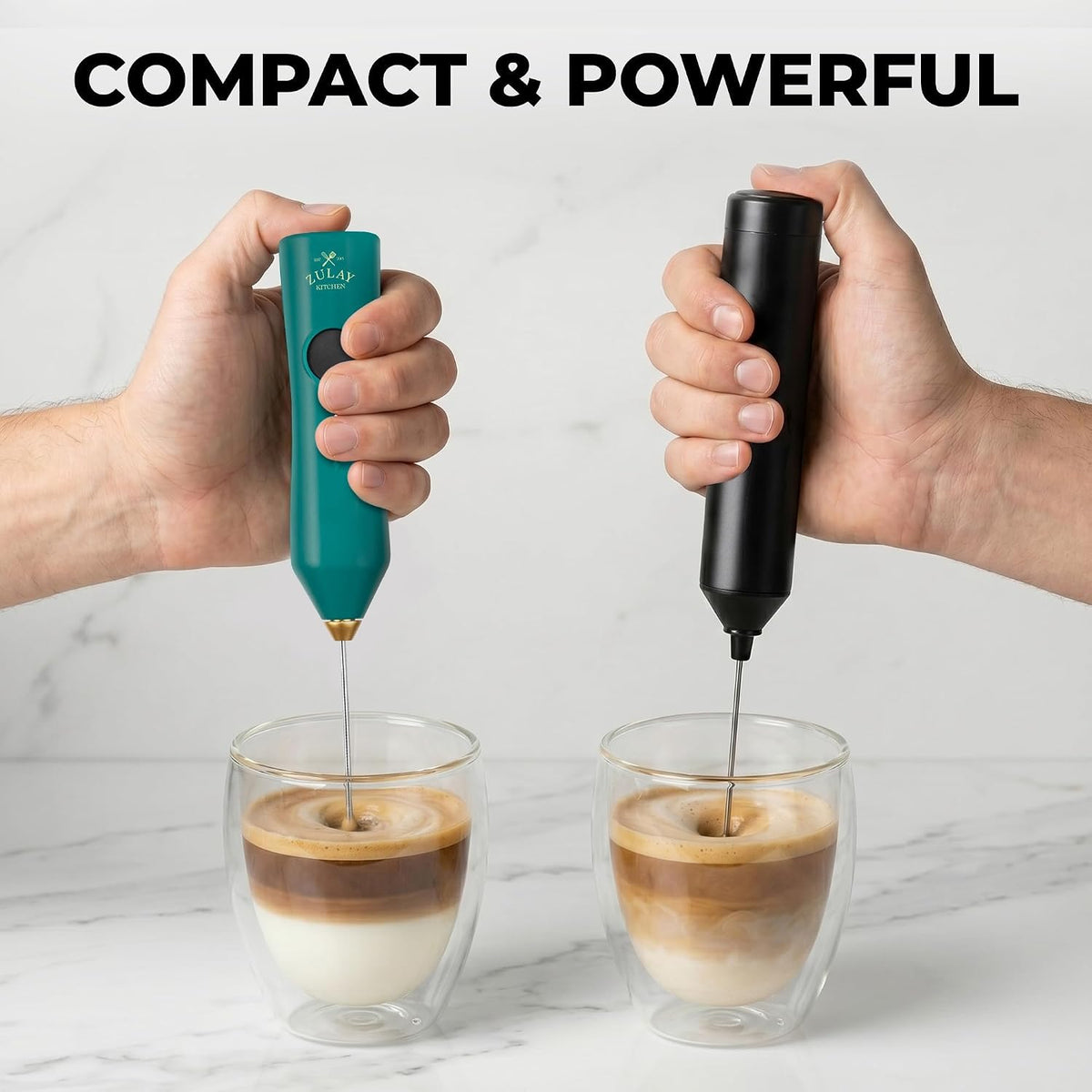 Zulay Kitchen Rechargeable Milk Frother Handheld - Frother Wand, Drink Mixer, Electric Whisk Frother, for Cappuccinos, Matcha & Protein Powder - Dynamic 3 Whisk, 3 Speed 500mAh Black - Colors B