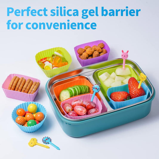 Doiaz Silicone Bento Lunch Box Dividers 3 Shapes of Standard Round & Square & Rectangle - Reusable Silicone Cupcake Liners Non-Stick Muffin Cups for Baking