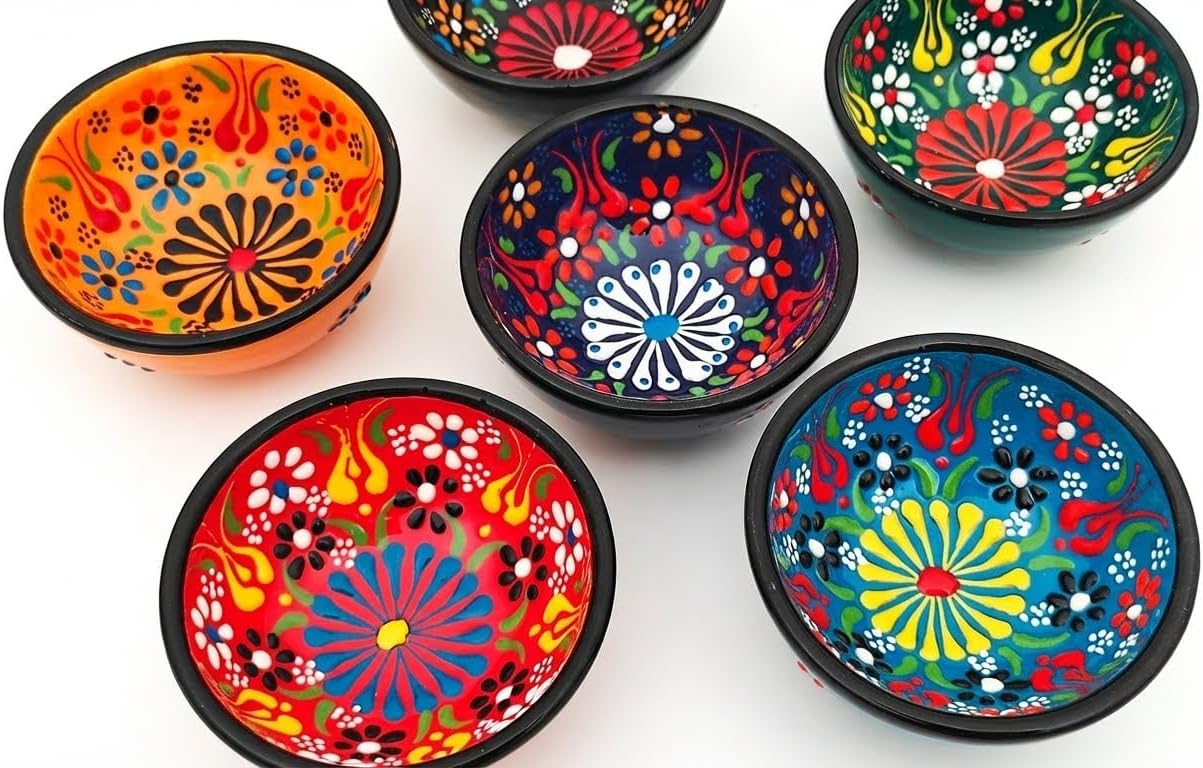 Terracotta Pinch Bowls Set of 8 – Small Ceramic Prep Bowls for Spices, Sauces & Dips – Mini Dipping Bowl for Kitchen Prep, Serving & Charcuterie – Colorful Handmade-Style Bowl