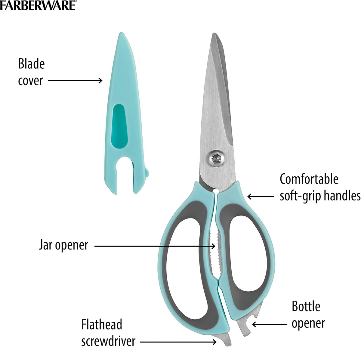 Farberware 4-in-1 Kitchen Scissors, High Carbon Stainless Steel, Black
