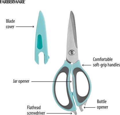 Farberware 4-in-1 Kitchen Scissors, High Carbon Stainless Steel, Black