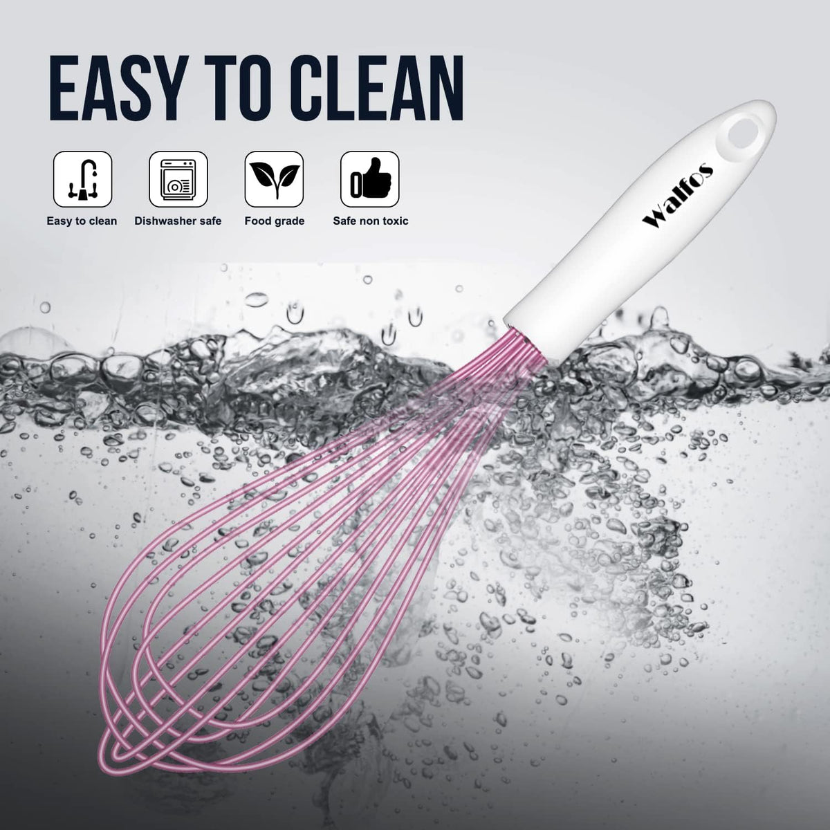 Walfos Silicone Whisk,Stainless Steel Wire Whisk -Heat Resistant 480°F Kitchen Whisks for Non-stick Cookware,Balloon Egg Beater Perfect for Blending,Whisking,Beating,Frothing & Stirring,Black