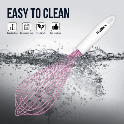Walfos Silicone Whisk,Stainless Steel Wire Whisk -Heat Resistant 480°F Kitchen Whisks for Non-stick Cookware,Balloon Egg Beater Perfect for Blending,Whisking,Beating,Frothing & Stirring,Black