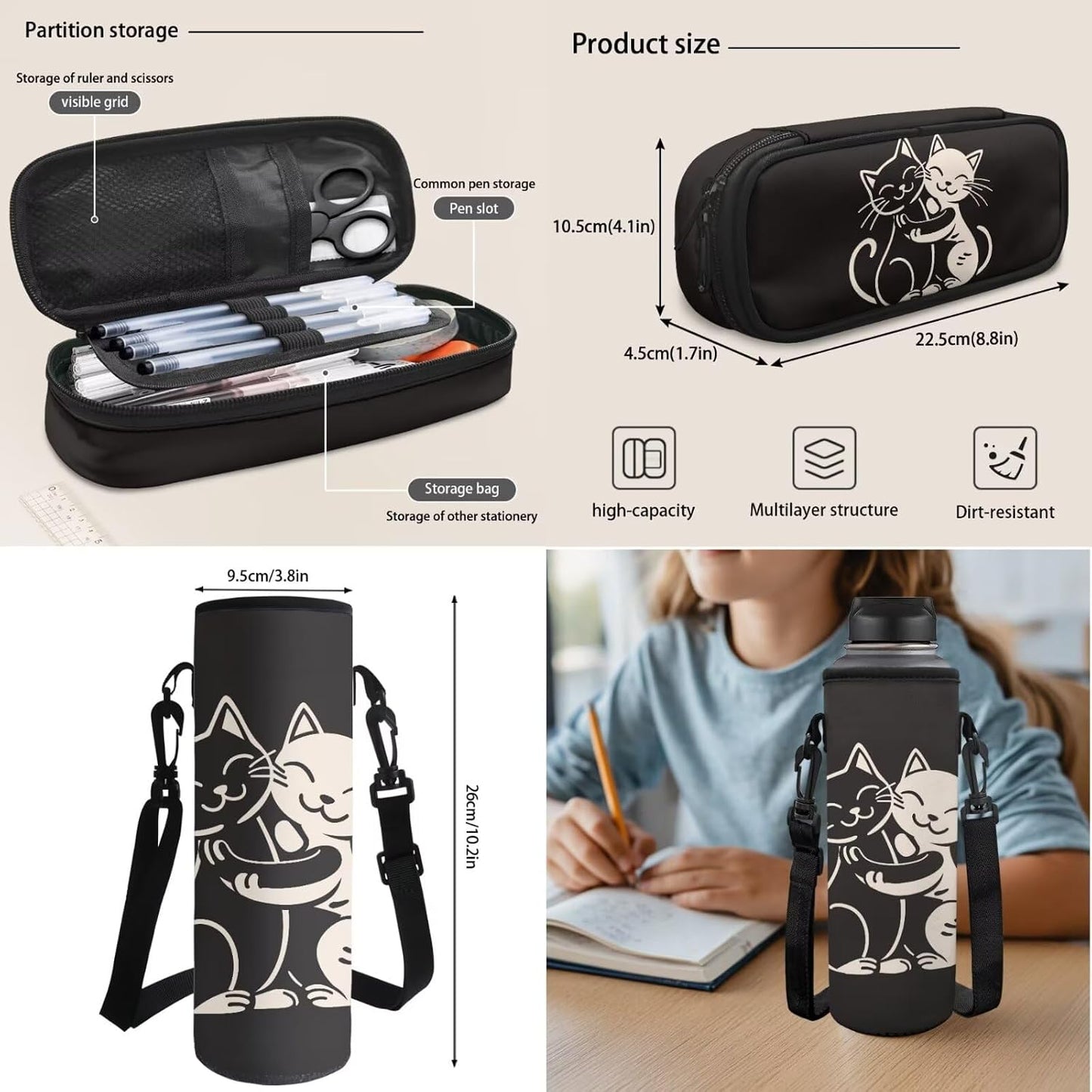 Highland Cow Backpack with Lunch Box Set for Kids Sunflower School Backpack for Girls Boys Back to School Bag Student Travel Backpacks Reusable Utensils Pen Case Water Bottle Bag 5PCS