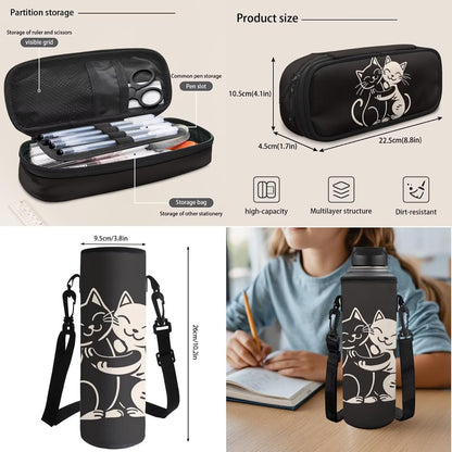 Highland Cow Backpack with Lunch Box Set for Kids Sunflower School Backpack for Girls Boys Back to School Bag Student Travel Backpacks Reusable Utensils Pen Case Water Bottle Bag 5PCS