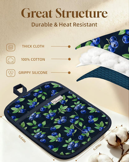 100% Cotton Potholders Textured Soft Silicone Grip Daisy Gingham