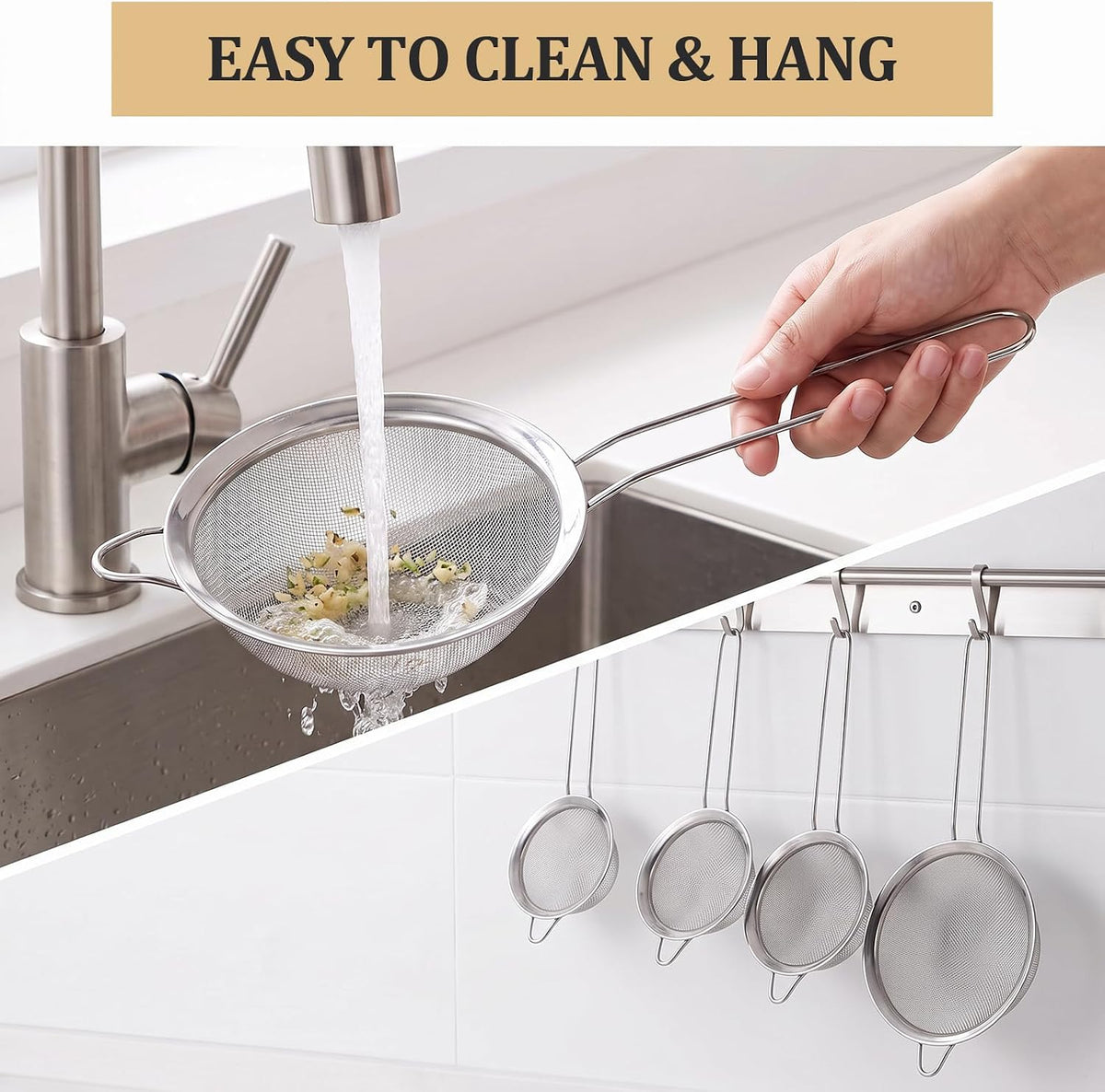 2 Pack Fine Mesh Strainer, Small Stainless Steel Sieves with Handles, for Steeping Loose Leaf Tea, Straining Cocktail, Juice and Sifting Flour, Powdered Sugar (2pcs)