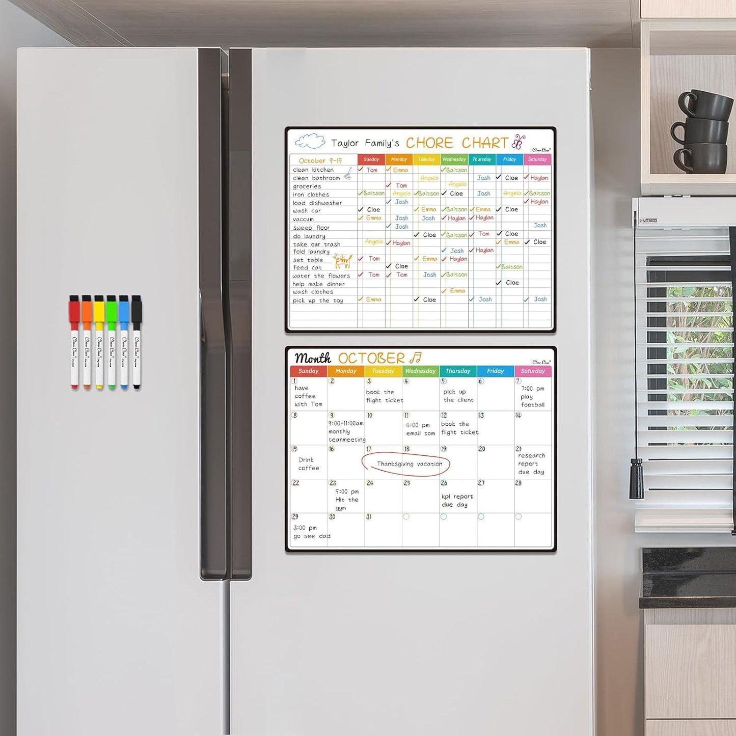 Magnetic Dry Erase List Board - 6.5"x8.5" Weekly, Daily, 2 List Boards for Fridge - 6 Extra Fine Point Markers Included - Shipped Flat